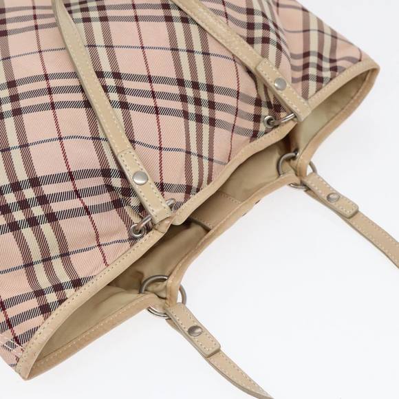 BURBERRY Nova Check Blue Label Tote Bag Nylon Beige Pink Silver Auth ti2039 - Picture 6 of 16